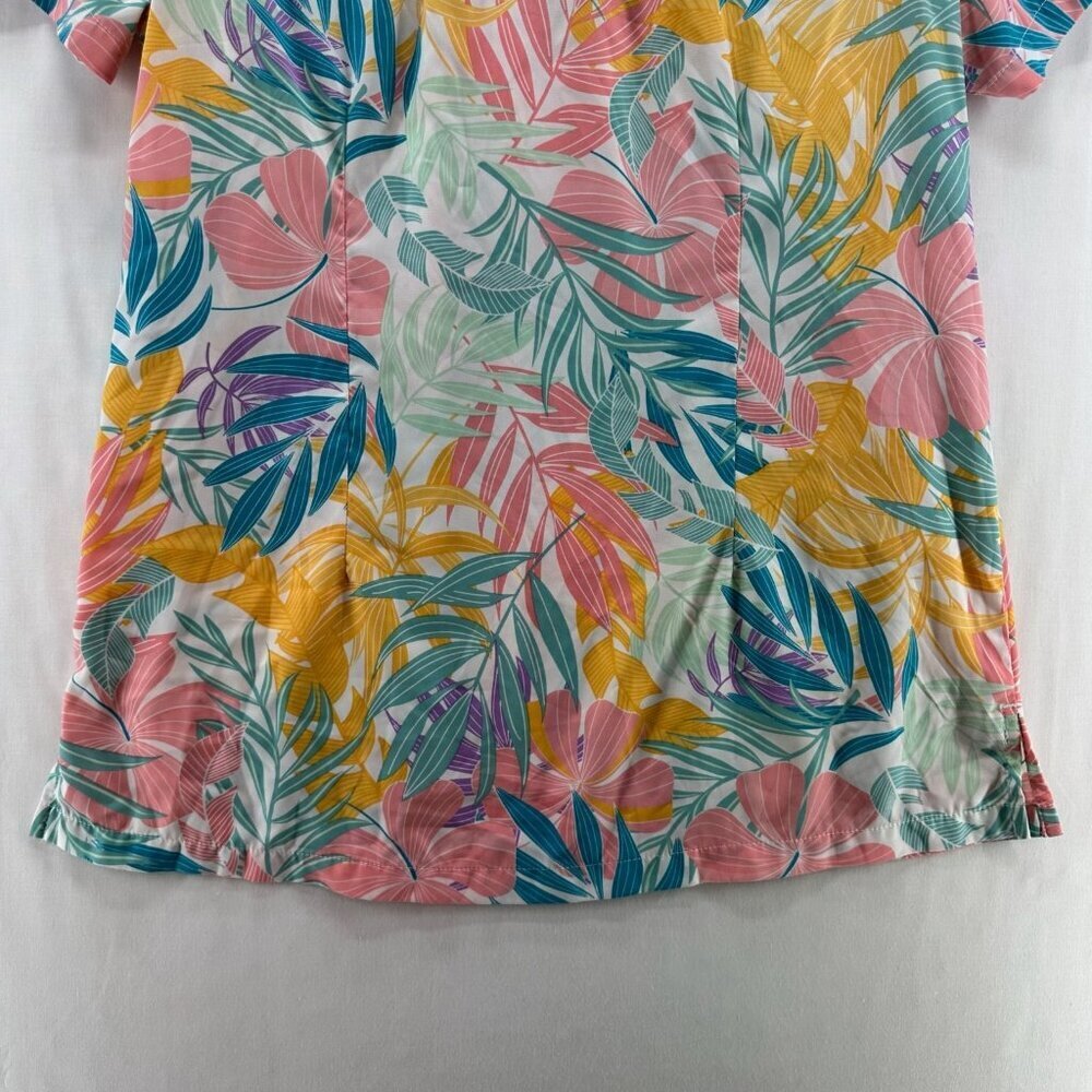 Butter-Soft Scrub Top Womens M Stretch Tropical 6-Pocket Peasant Medical Pink - Picture 6 of 11